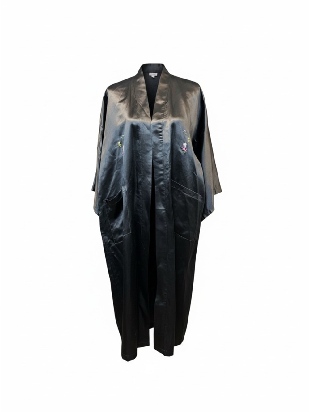 Golden Deer 100% Silk Black Embroidered Kimono Robe Women's S No Belt